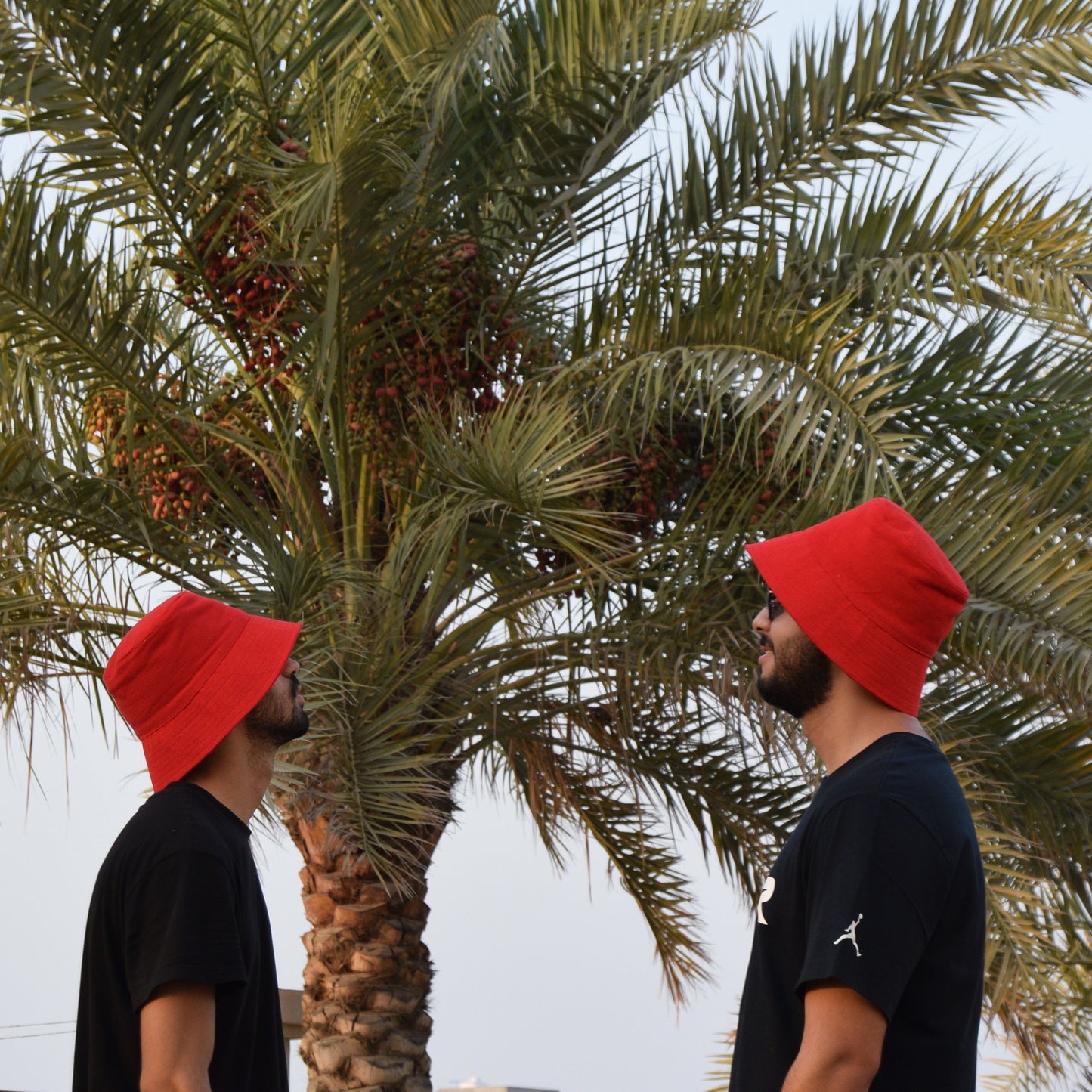Red bucket hat