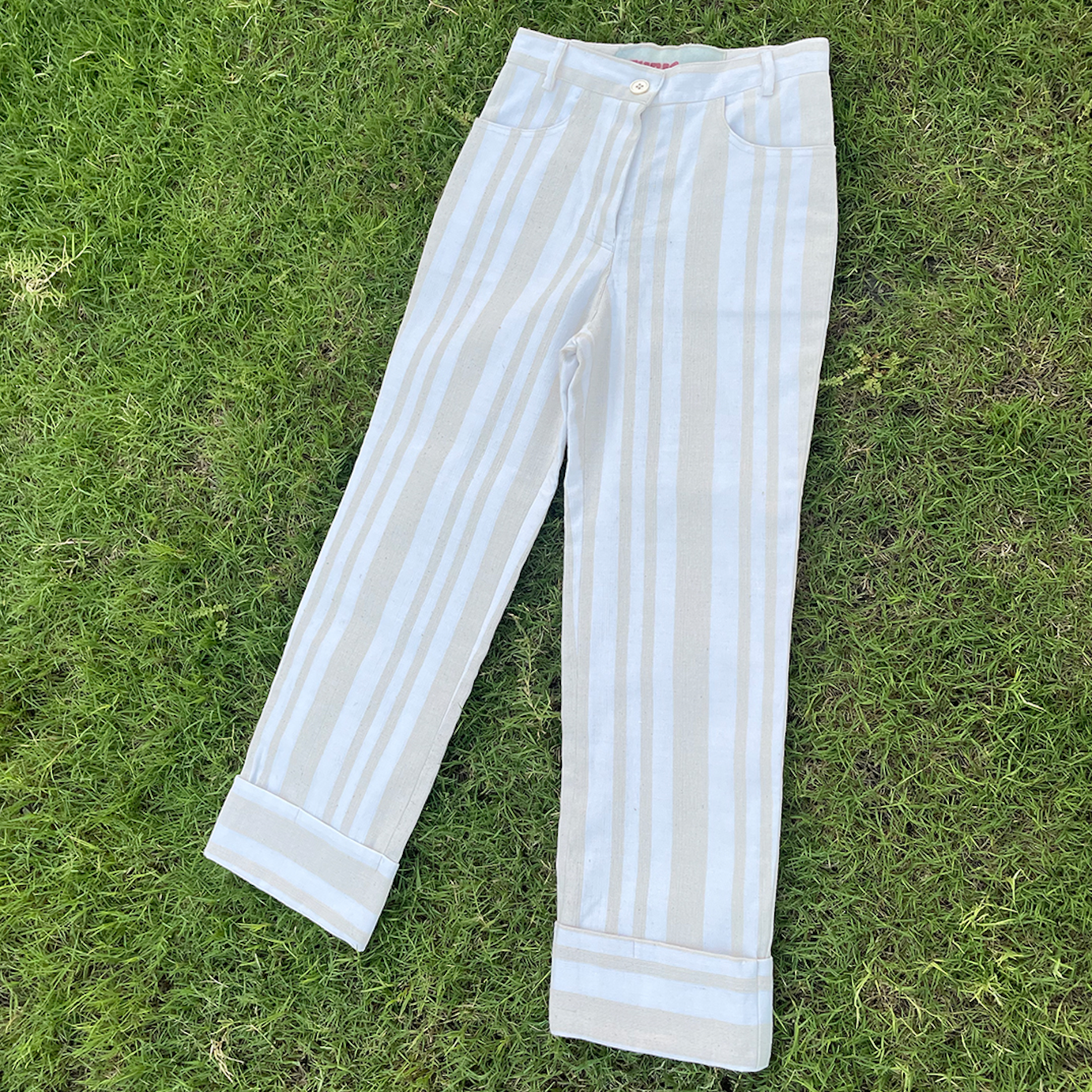 White and Beige striped trousers
