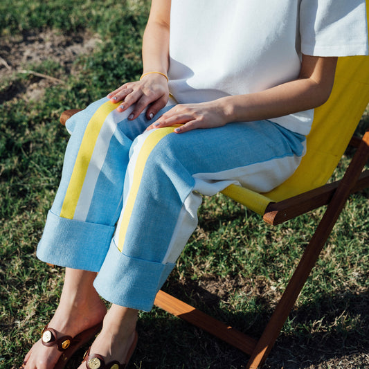 Blue and yellow stripes relaxed trousers