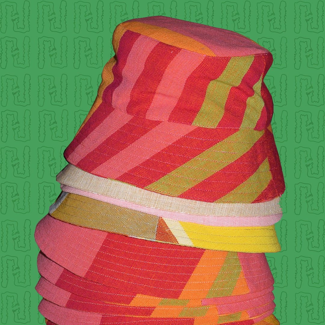 Pink and green striped bucket hat